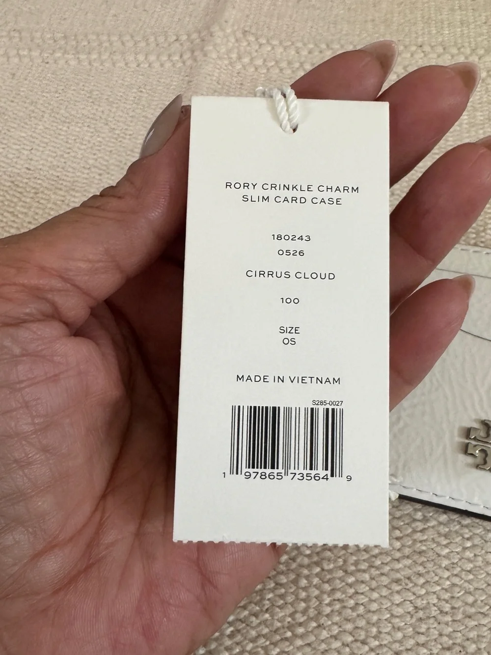 Tory Burch White Leather Card Holder with Logo Charm